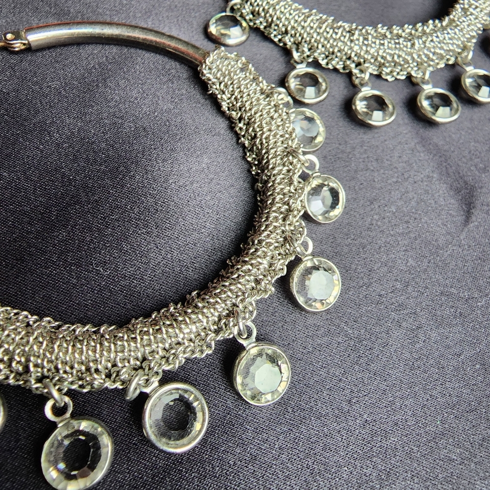 Stunning rhinestone in antiqued silver finish hoop earrings